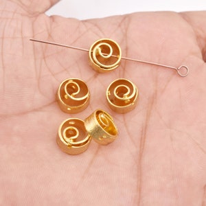 5pc-10mm Gold Plated Spiral Spacer Beads, Brushed Gold Spacers, Metal Beads,
