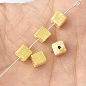 6mm - 5pc Gold Cube Beads, Gold Spacer Beads, Handmade Box Square Beads, Brushed Gold Beads - Real Gold Plated