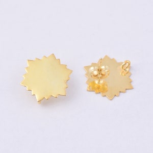 Gold Snowflake Ear Studs, Shiny / Plain Gold Plated 18mm Earring Connector / Studs  - 4pcs