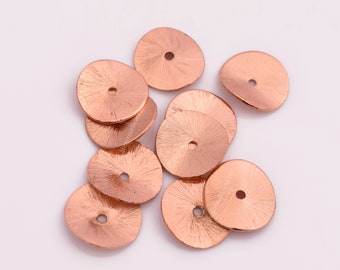 10pc-16mm  Brushed Copper Wavy Disc Spacer Beads, Potato Chips Beads - Copper Plated Wavy Spacer Beads For Jewelry Making