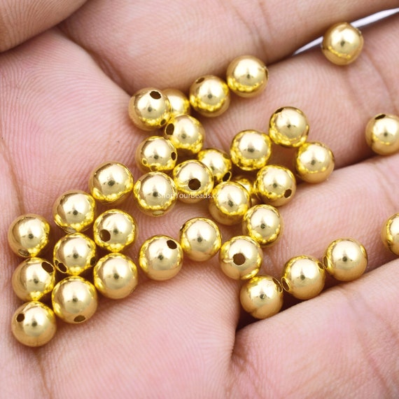 6mm 35pcs Gold Shiny Ball Beads, Gold Plated Round Ball Spacer Beads for  Jewelry Making 