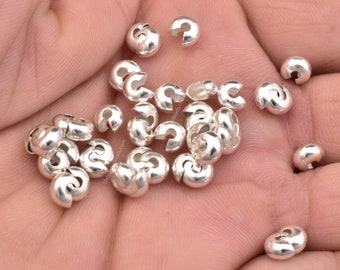 6mm - 40pcs Silver Plated Crimp Cover Components, Crimp Knot Covers Silver Plated Findings