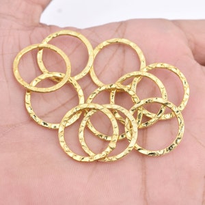 Gold Hammered Connector 20mm - 10pc, Gold Plated Connector Rings/ Washer / Artisan Link Charms, Handmade Jewelry/Earring Making Circles