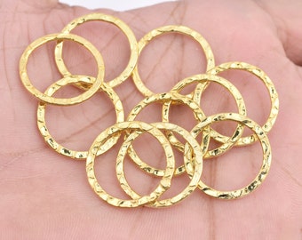 Gold Hammered Connector 20mm - 10pc, Gold Plated Connector Rings/ Washer / Artisan Link Charms, Handmade Jewelry/Earring Making Circles
