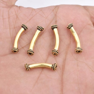 22mm - 5pc Bali Style Gold Curved Tube For Jewelry Making, Gold Plated Tube Beads, Antique Finish Curved Pipes