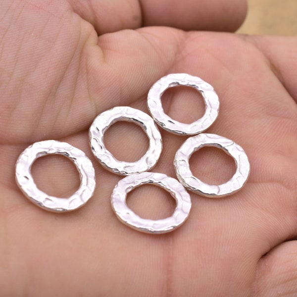 18mm - 5pc Shiny Silver Washer Connector Links, Artisan Organic Links, Silver Plated Washer Link Charms, Handmade Circles Jewelry Making