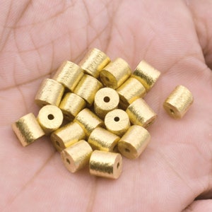 6mm - 20pc Gold Barrel Beads / Cylinder Beads / Drum Spacer Beads, 6x6m Brushed Gold Beads for Jewelry Making