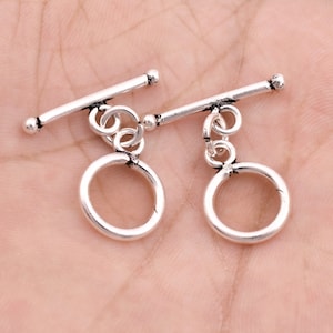 2 Sets, Antique Silver Toggle Clasps, Shiny Silver Plated Simple Toggle Bar For Jewelry Making.