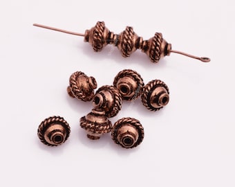 8mm - 10pc Bali Style Antique Copper Beads For Jewelry Making, Copper Spacer Beads, Hearts And Rings, Jewelry Findings