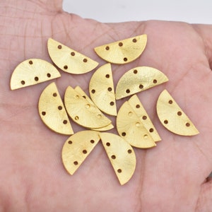14pcs - 20x9mm  Gold Plated Half Round Brush Charms - Half Moon Shaped Brushed Gold Plated Connectors, D Shape 3 Hole Connector / Charms