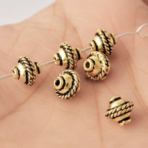 8mm - 10pc Bali Style Antique Gold Beads For Jewelry Making, Gold Spacer Beads, Hearts And Rings, Jewelry Findings