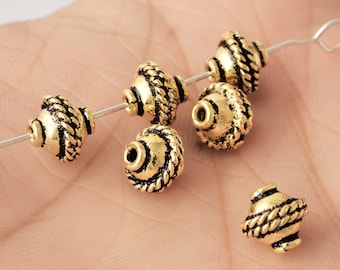 8mm - 10pc Bali Style Antique Gold Beads For Jewelry Making, Gold Spacer Beads, Hearts And Rings, Jewelry Findings