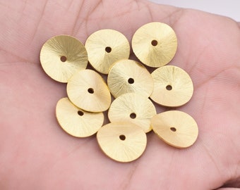 14mm - 10pc Brushed Gold Potato Chips Beads - Gold Plated Wavy Spacer Beads for Jewelry Making