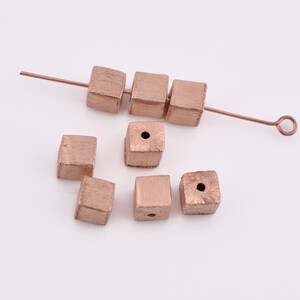 Rose Gold Beads 6mm - 5pc Rose Gold Plated Brushed Cube Beads, Gold Spacer Beads, Handmade Box Square Beads