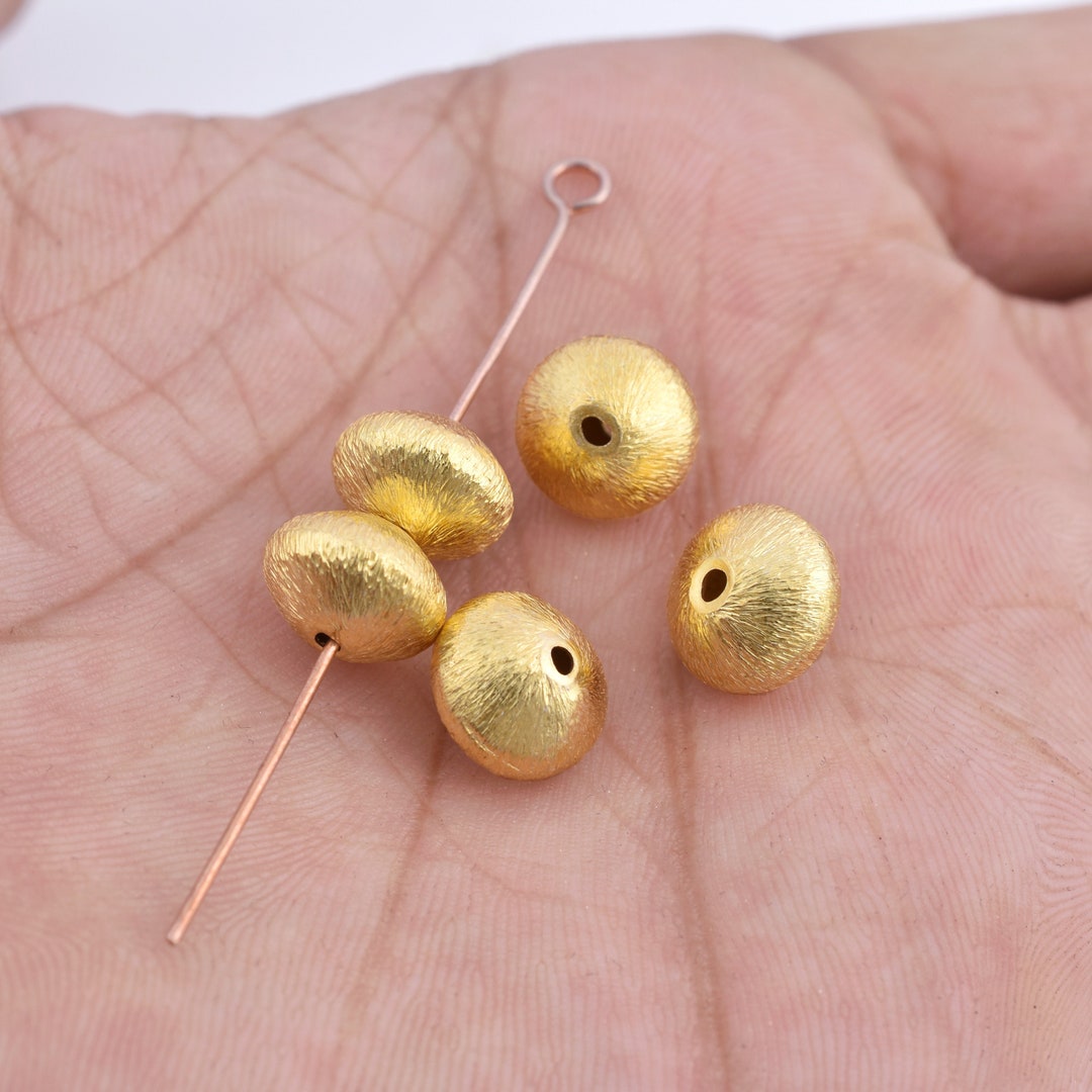 5pc10mm Gold Saucer Beads, Brushed Spacer Beads for Jewelry Making