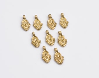 16mm - 20pcs Small Boho Raw Brass Charms, Ethnic Brass Pendants, Tribal Charms For Jewelry Making And Micro Macrame