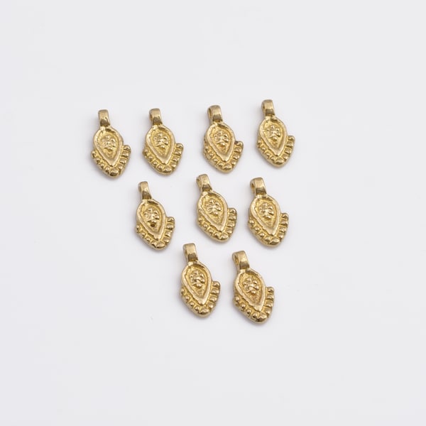 16mm - 20pcs Small Boho Raw Brass Charms, Ethnic Brass Pendants, Tribal Charms For Jewelry Making And Micro Macrame