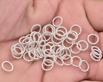 Anéis de ligação em fio torcido banhados a prata - 8 mm, calibre 16 (50 unidades)