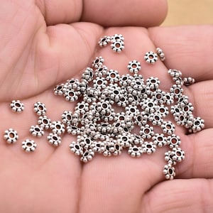 Silver Daisy Spacers, 100pc-5mm  Silver Plated Flower spacers, Bali Silver Spacers For Jewelry Making, Antique Silver Spacers, Heishi Beads