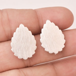 21mm - 2pcs Silver Brushed Leaf Shape Studs Earring Connector, Silver Plated Earring Component, Earring Parts, Dangle Earring Making