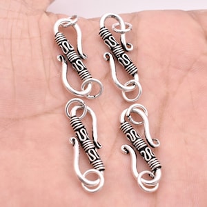 Bali Silver S Clasps 34mm - 4Pcs, Real Antique Silver Plated S Hooks / S Clasps Closures For Jewelry Making