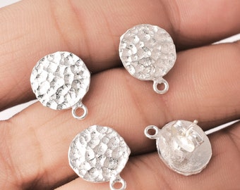 Silver Plated Hammered Earring Posts, DIY Jewelry Making, 2 Pair