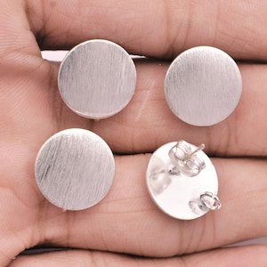 14mm -2Pair Silver Earring Posts  Silver Round Studs, Shiny Silver Plated Brushed Earring Studs with Loop For Earring Making, Jewelry Making