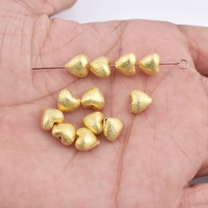 8mm - Gold Heart Beads, Gold Plated Brushed Heart Shape Spacer Beads For Jewelry Making