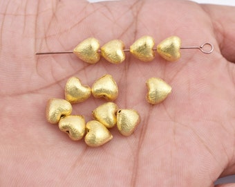 Gold Plated Brushed Heart Beads - 8mm Spacer Beads