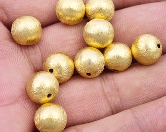 Brushed Gold Plated Round Beads - 10mm Metal Spacer Beads (10pcs)