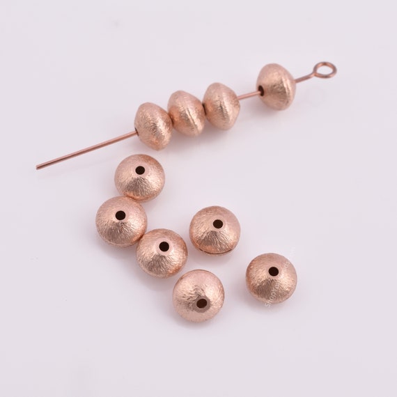 8mm Rose Gold Beads, Brushed Saucer Rose Gold Beads for Jewelry Making 