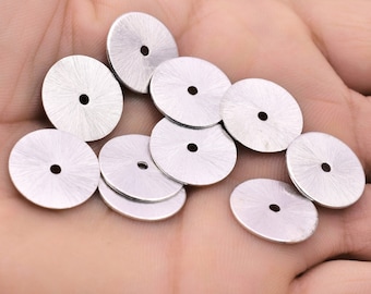 16mm Silver Plated Heishi Beads – 10pc Flat Disc Spacer Beads