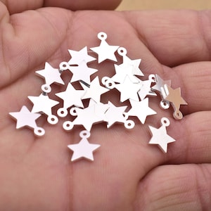 12mm - 20pcs Silver Star Charms With Jump Ring On Top to Dangle, Shiny Silver Plated Charms For Jewelry Making