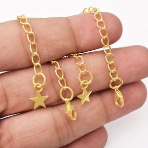 6pcs - 4&#39;&#39; Shiny Gold Chain Extender w/ Lobster Clasps, Star Charm Necklace Extender, Gold Plated Extension Chain, Jewelry Findings