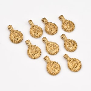 12mm - 12pcs Raw Brass Tribal Charms , Tribal Circular Pendants , Boho Pendants . Boho Charms For Jewelry Makings And Macrame