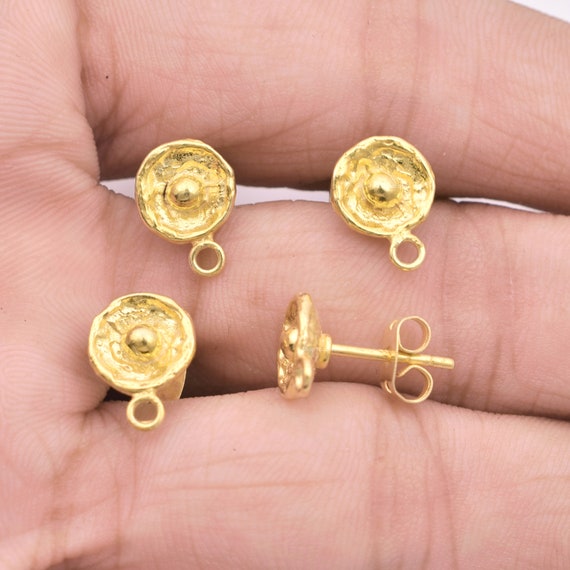 Shiny Gold Plated Earring Posts, Artisan Studs (2 Pairs)
