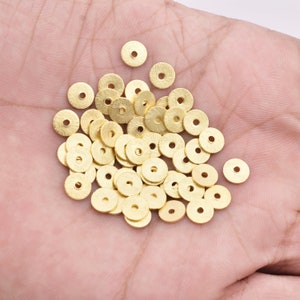 6mm - 117pcs Gold Heishi Beads, Gold Spacer Beads for Jewelry making, Brushed Flat Disc Spacers, 24k Gold Plated Disk Beads