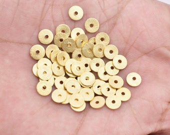 6mm - 117pcs Gold Heishi Beads, Gold Spacer Beads for Jewelry making, Brushed Flat Disc Spacers, 24k Gold Plated Disk Beads