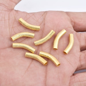 20mm - 8pc Gold Plated Brushed Curved Tube Beads, Gold Plated Brush Pipe, 3mm Hole
