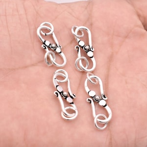 Bali Silver S Clasps 32mm - 4Pcs, Real Antique Silver Plated S Hooks / S Clasps Closures For Jewelry Making