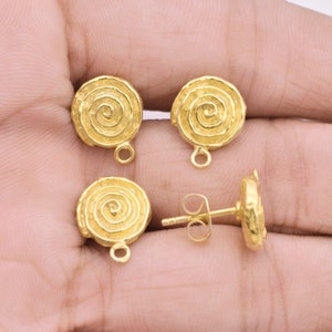 Gold Earring Posts 2 Pair Spiral Gold Ear Studs, Shiny Gold Plated Dangle Earring Parts For Earring Making / Jewelry Making