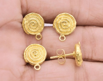 Gold Plated Spiral Earring Posts, Dangle Earring Parts (2 Pair)