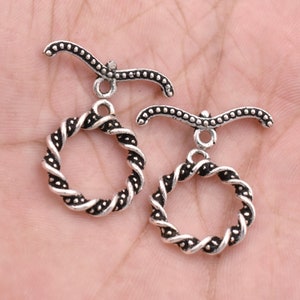 2 Sets of Silver Bali Toggle Clasps, Antique Silver Plated Bali Toggle Bar Closures.