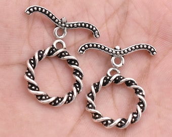 2 Sets of Silver Bali Toggle Clasps, Antique Silver Plated Bali Toggle Bar Closures.