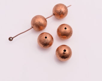 10mm - 5pc Copper Round Ball Beads, Brushed Copper Plated Spacers For Jewelry Making