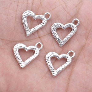 24x20mm - 4 pieces Silver Plated Heart Charms , Handmade Silver Plated Heart Pendant Charms