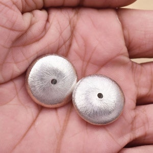 Large Silver Saucer Beads 20mm - 2pc Silver Plated Coin Spacer Beads, Brushed Finished Beads For Jewelry