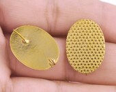 24mm - 2pcs Gold Textured Oval Studs Earring Connector, Gold Plated Earring Component, Earring Parts, Dangle Earring Making