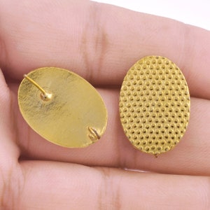 24mm - 2pcs Gold Textured Oval Studs Earring Connector, Gold Plated Earring Component, Earring Parts, Dangle Earring Making