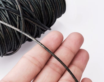 2 mm Distressed Lederschnur - Antik Grün, Rund, für die Schmuckherstellung
